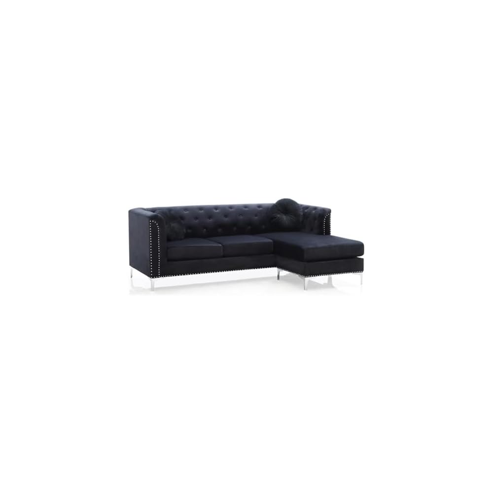 Glory Furniture Pompano Velvet Sofa Chaise in Black
