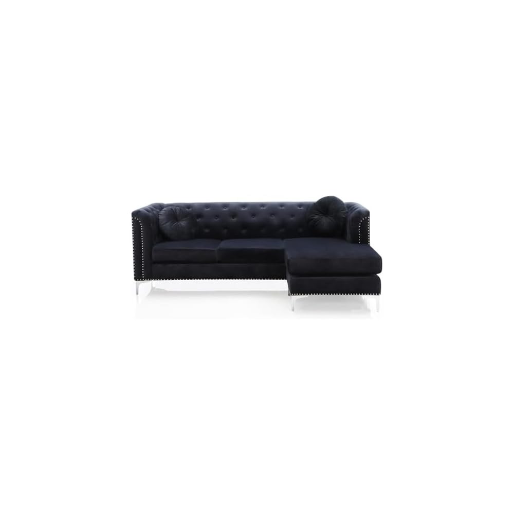 Glory Furniture Pompano Velvet Sofa Chaise in Black