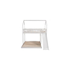 Merax Twin Over Full House Bunk Bed with Slide and Built-in Ladder,Full-Length Guardrail,White