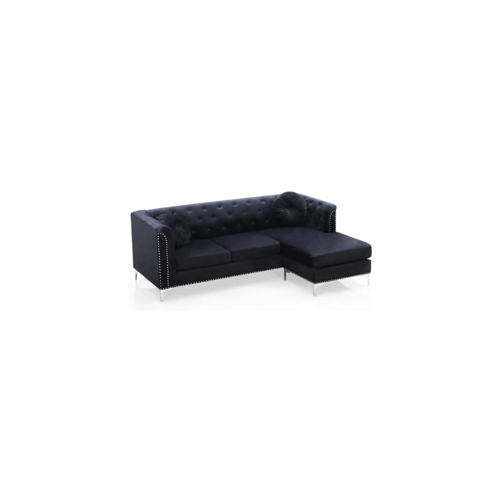 Glory Furniture Pompano Velvet Sofa Chaise in Black