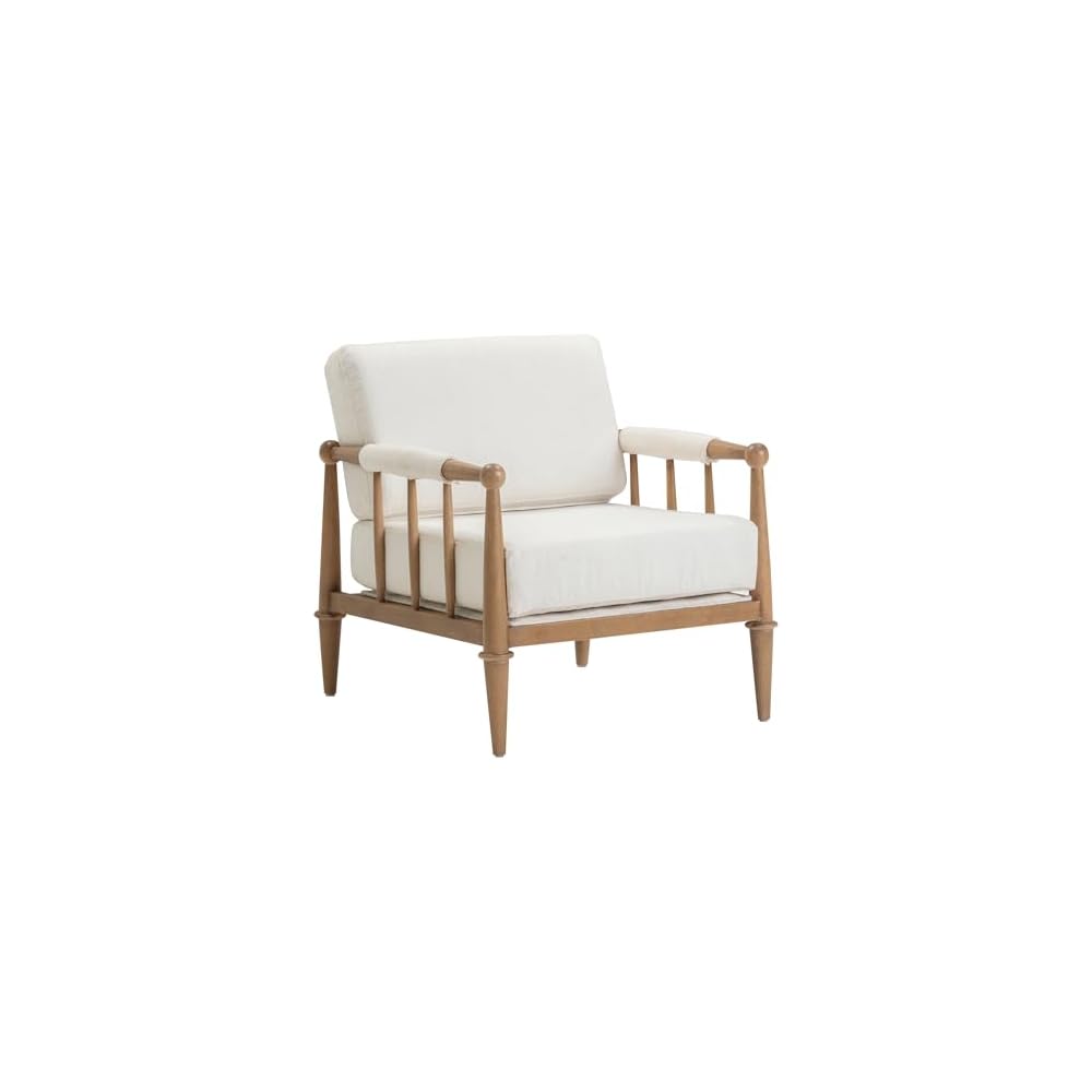 Nathan James Hemming Upholstered Armchair, Solid Wood Accent Chair with Boucle Upholstery and Faux Rattan Arm Inlay, Cream/Raw Oak