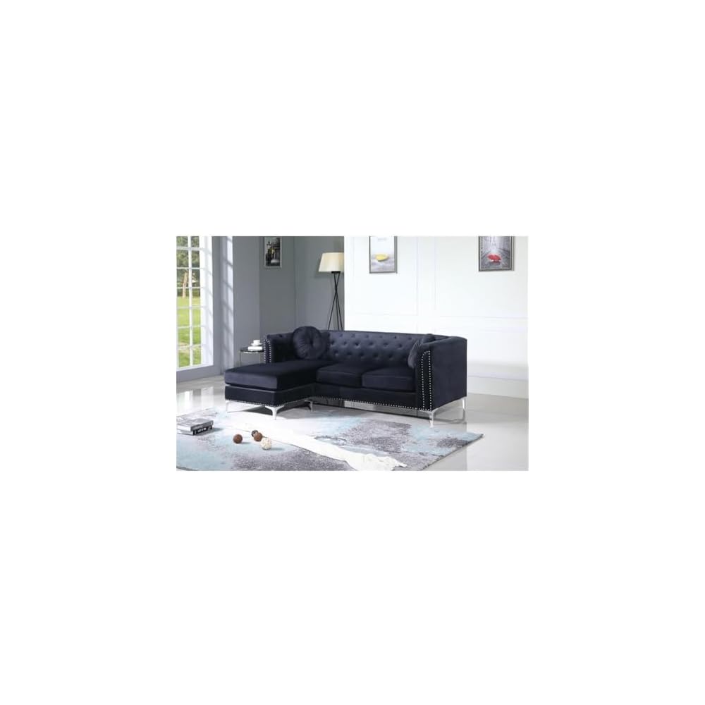 Glory Furniture Pompano Velvet Sofa Chaise in Black