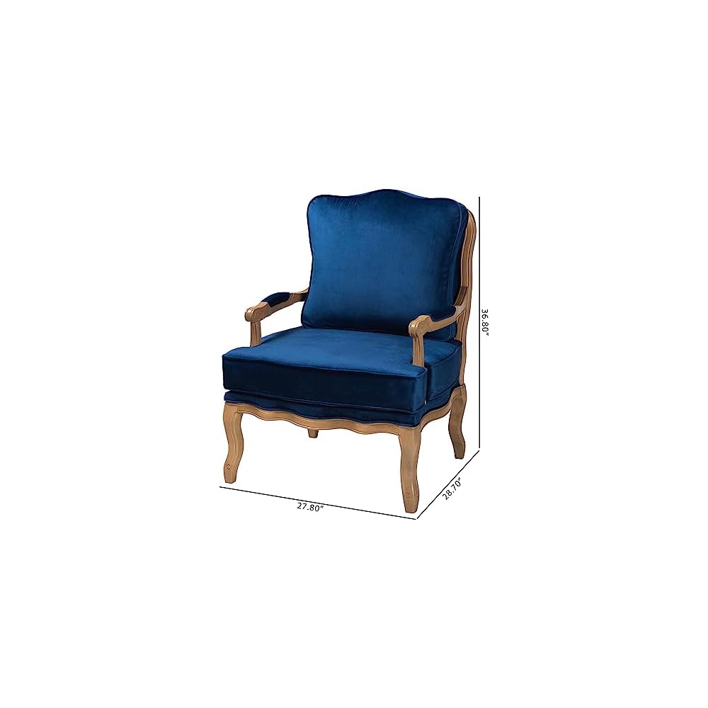 Baxton Studio Jules Traditional Navy Blue Fabric and French Oak Brown Finished Wood Accent Chair