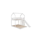 Merax Twin Over Full House Bunk Bed with Slide and Built-in Ladder,Full-Length Guardrail,White