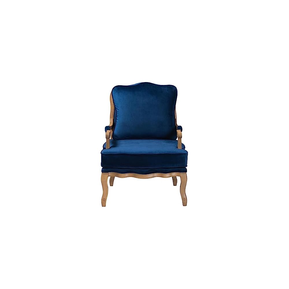 Baxton Studio Jules Traditional Navy Blue Fabric and French Oak Brown Finished Wood Accent Chair