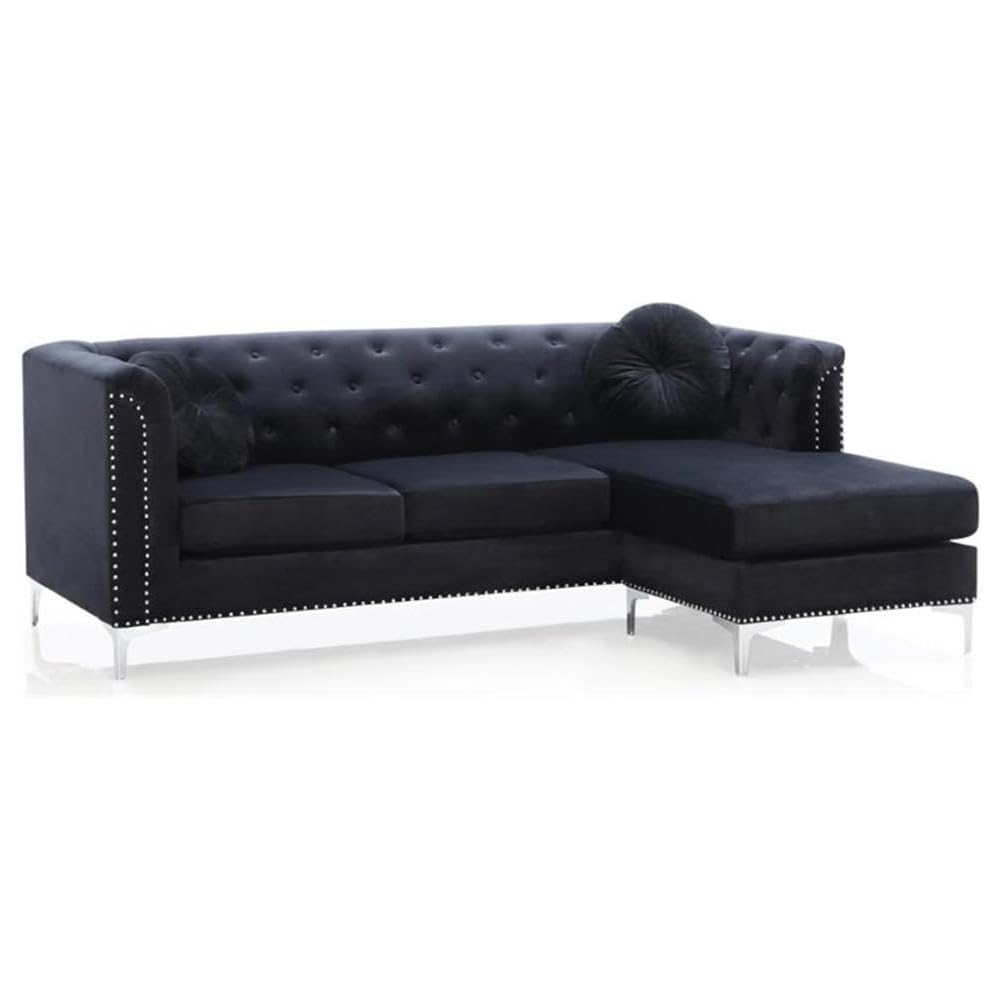 Glory Furniture Pompano Velvet Sofa Chaise in Black