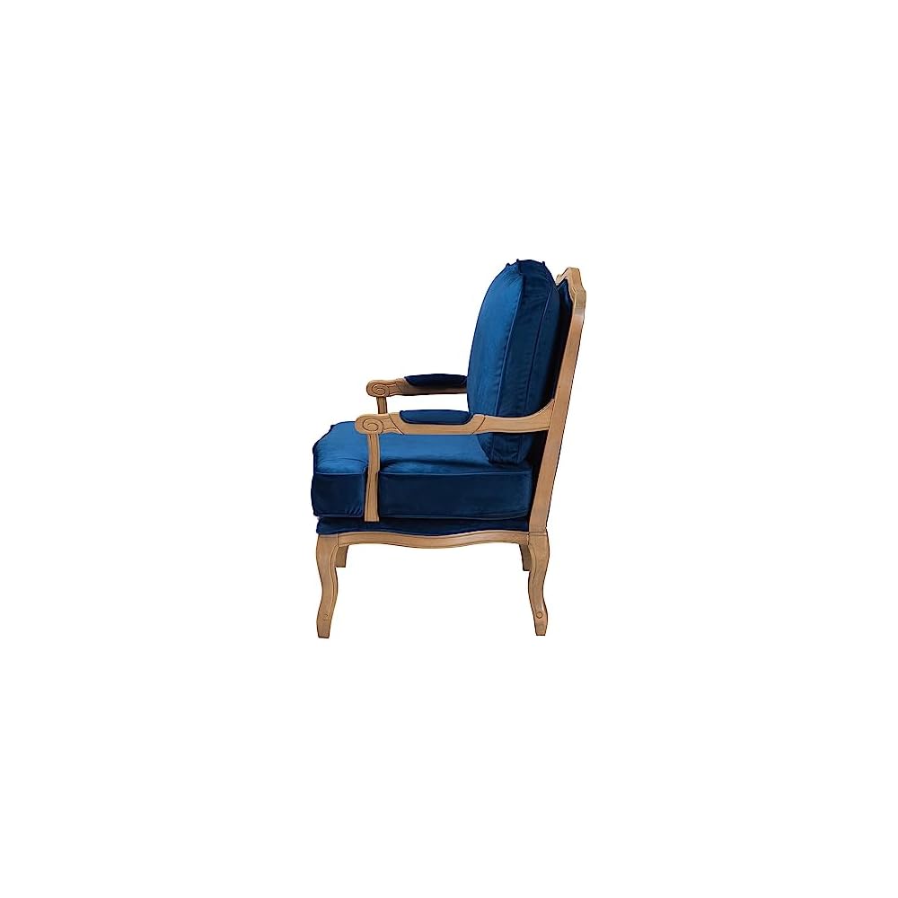 Baxton Studio Jules Traditional Navy Blue Fabric and French Oak Brown Finished Wood Accent Chair