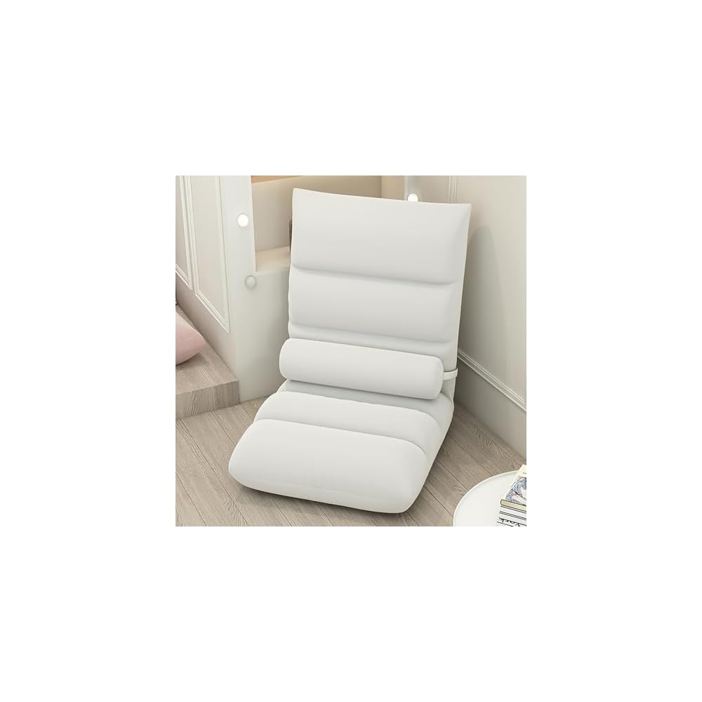 Floor Chair, Armless Meditation Chair with 5 Adjustable Position, Comfy Linen Folding Lazy Sofa Chair Ergonomic Floor Seating Lounge for Gaming, Sleeping, Reading(45x90cm(18x35inch), White A)