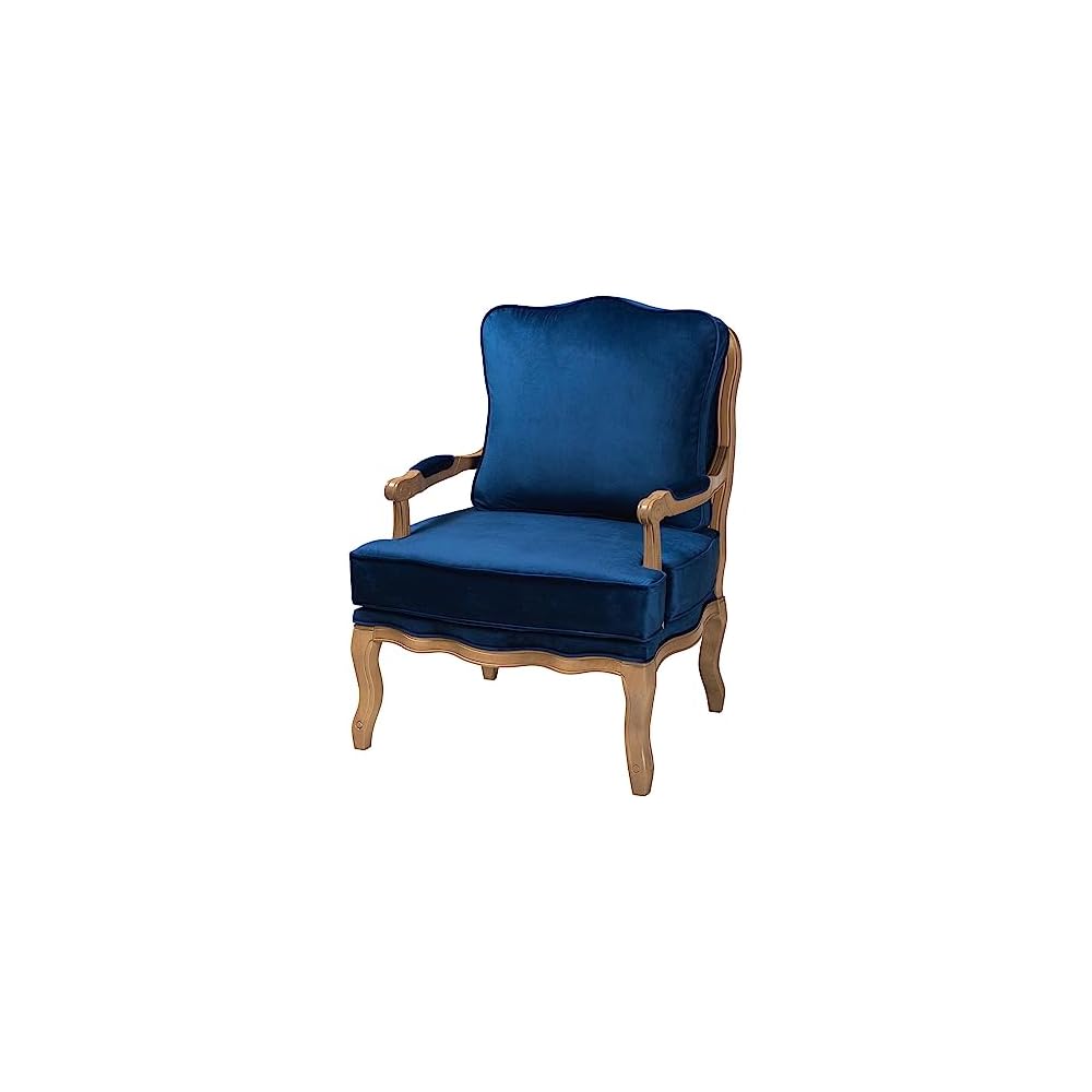 Baxton Studio Jules Traditional Navy Blue Fabric and French Oak Brown Finished Wood Accent Chair