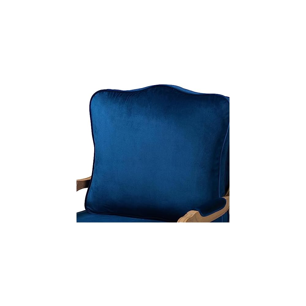 Baxton Studio Jules Traditional Navy Blue Fabric and French Oak Brown Finished Wood Accent Chair