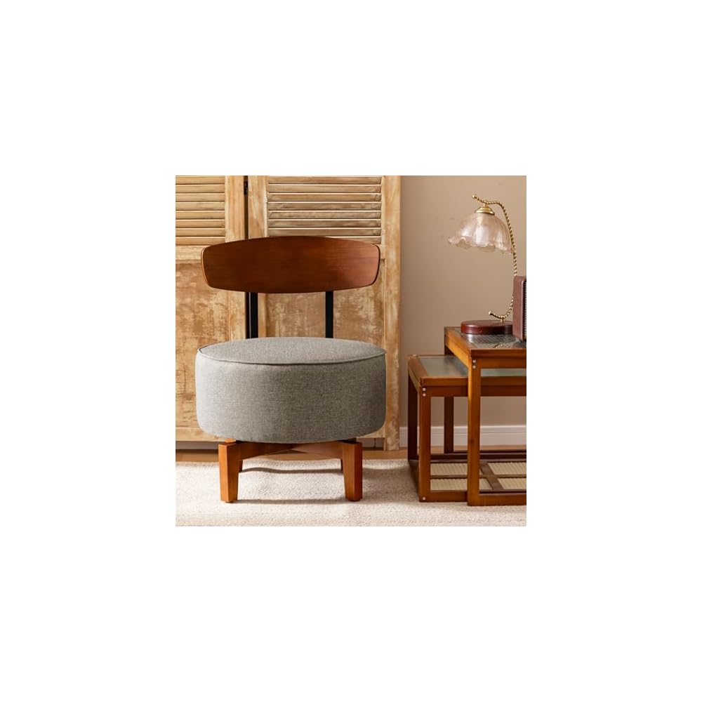 Swivel Accent Chair Living Room Vanity Chair with Back, Linen Brown