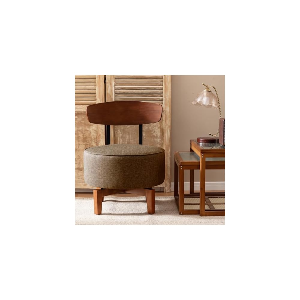 Swivel Accent Chair Living Room Vanity Chair with Back, Linen Brown