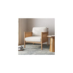 Nathan James Hemming Upholstered Armchair, Solid Wood Accent Chair with Boucle Upholstery and Faux Rattan Arm Inlay, Cream/Raw Oak