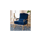 Baxton Studio Jules Traditional Navy Blue Fabric and French Oak Brown Finished Wood Accent Chair