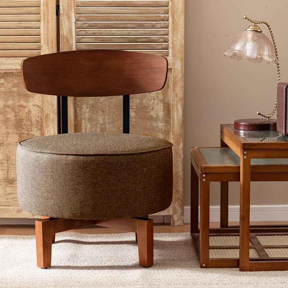 Swivel Accent Chair Living Room Vanity Chair with Back, Linen Brown