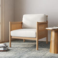 Nathan James Hemming Upholstered Armchair, Solid Wood Accent Chair with Boucle Upholstery and Faux Rattan Arm Inlay, Cream/Raw Oak
