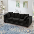 Antetek 3 Seater Couch with Storage, 84.5-inch Chesterfield Mid Century Vintage Velvet Fabric Deep Seat Comfy Sofa Couch with 8 Throw Pillows, Nailhead Trim for Living Room Bedroom Office, Black
